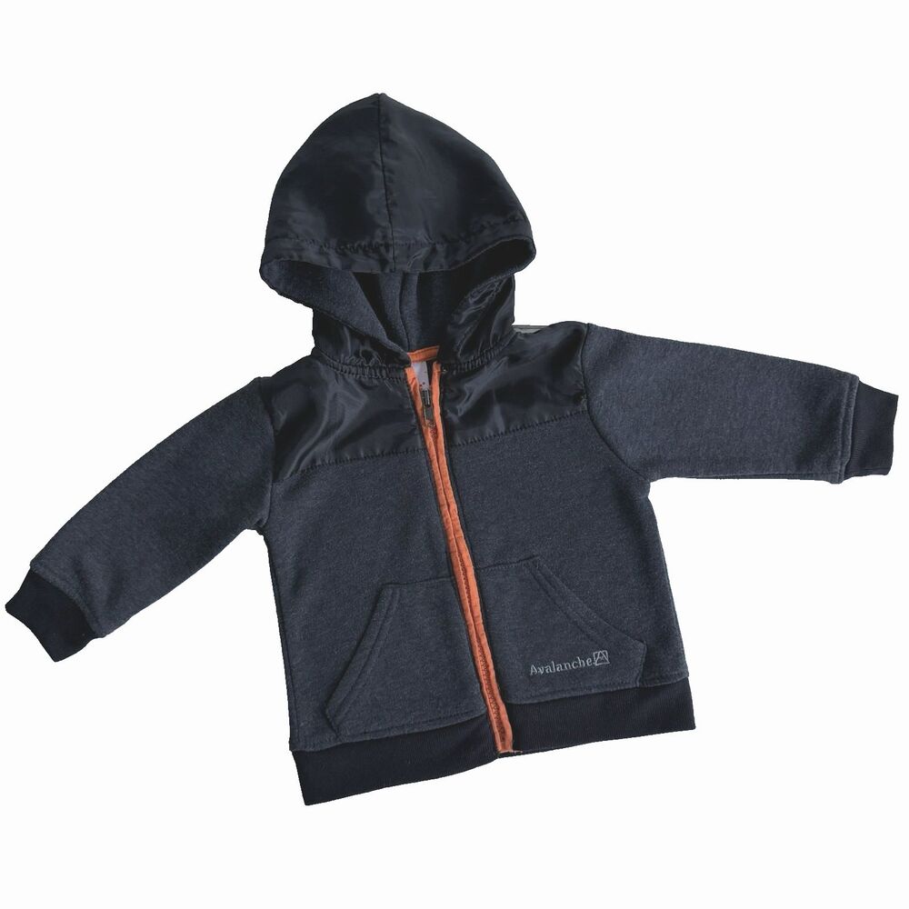Avalanche Baby Fleece Hoodie Jacket Charcoal Gray Black Orange Full Zip Sz 12M